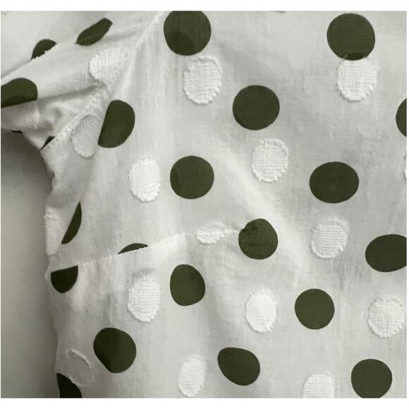 Talbots Classic Cotton Button Front Shirt White w/Green White Dots Size S - Picture 7 of 9